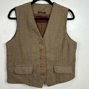 Elandale Traditional American Golfwear Vintage Plaid Brown Vest Size L